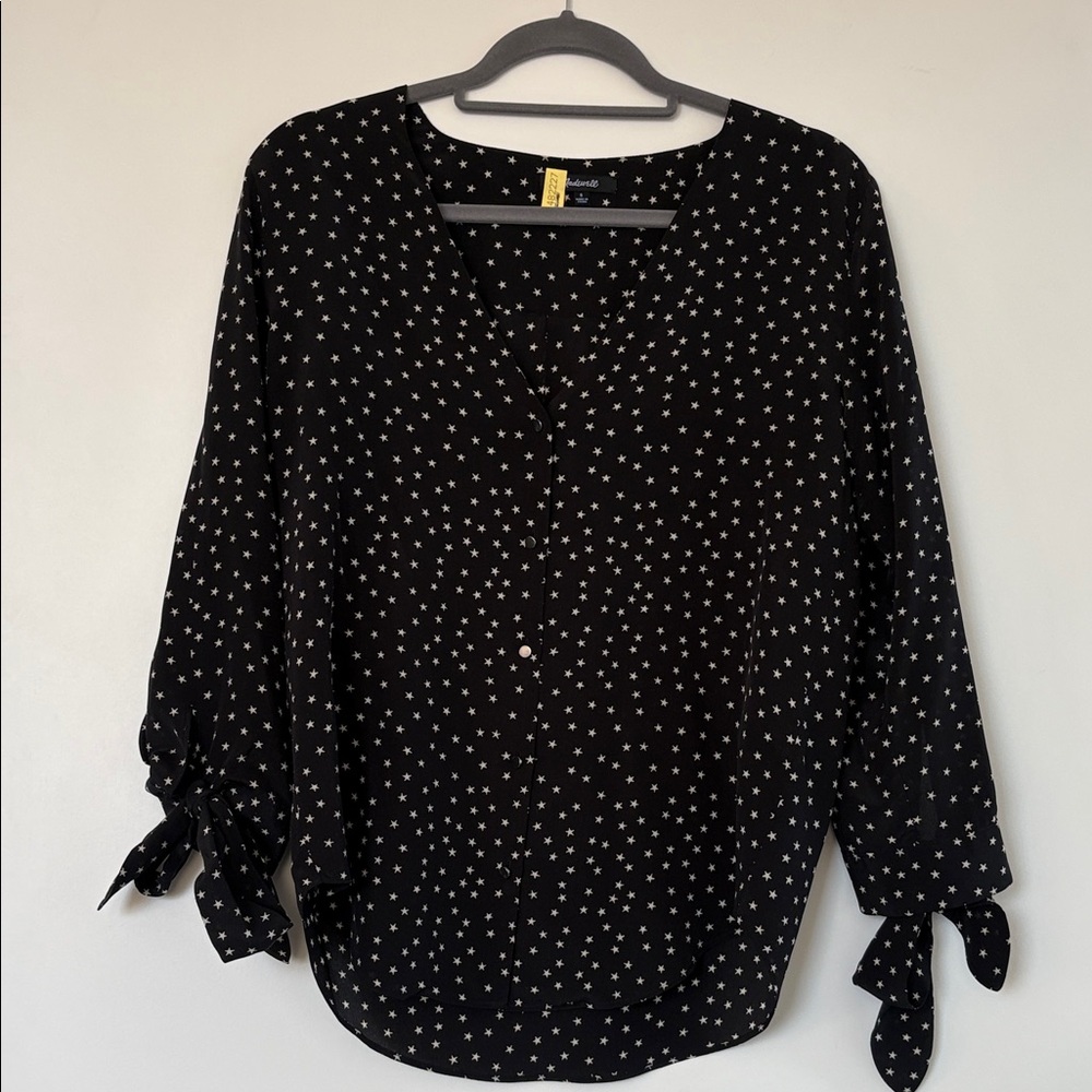 Madewell Black and White Star Print Silk Blouse S EUC - Picture 3 of 10